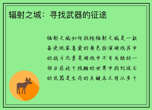 辐射之城：寻找武器的征途